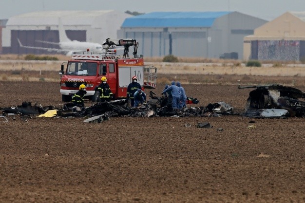 Emergency services work at the scene of a plane crash in Torrejon - Emergency services work at the scene of a plane crash in Torrejon, just outside of Madrid, Spain, Tuesday, Oct. 17, 2017. An F-18 fighter jet crashed Tuesday at an air base outside Madrid, killing its pilot, the Spanish Defense Ministry said. A ministry spokesman said the F-18 jet crashed at the Torrejon de Ardoz base during takeoff. No one else was on the plane at the time.(AP Photo/Paul White) Spain Miltary Jet Crash