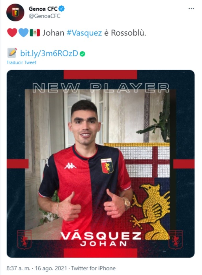 México: Johan Vásquez volverá al Genoa CFC