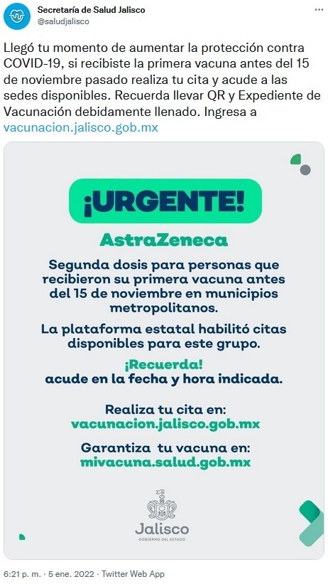 Mi vacuna Jalisco: Abren registro para segunda dosis de AstraZeneca en la  ZMG | El Informador