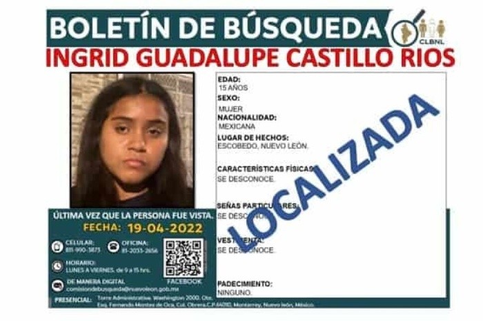 Ingrid Guadalupe Castillo Ríos, de 15 años, perdió el contacto con su familia en Escobedo.