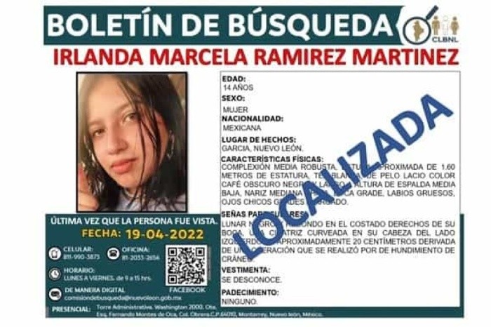 Irlanda Marcela Ramírez, de 14 años, fue vista por última vez el 19 de abril, en García.