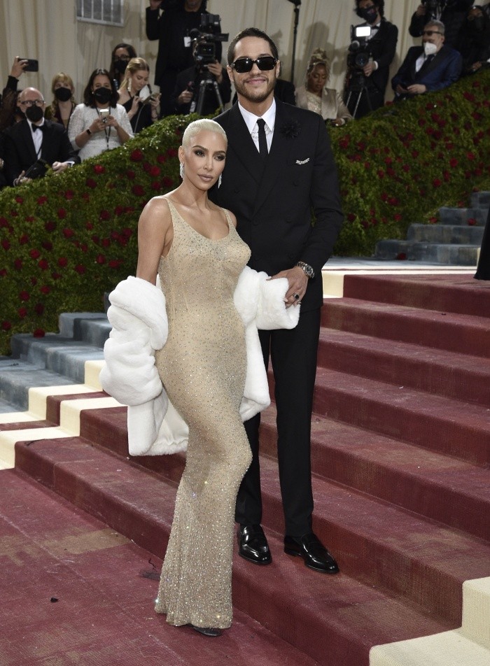 Kim Kardashian, left, and Pete Davidson attend The Metropolitan Museum of Art's Costume Institute benefit gala celebrating the opening of the 