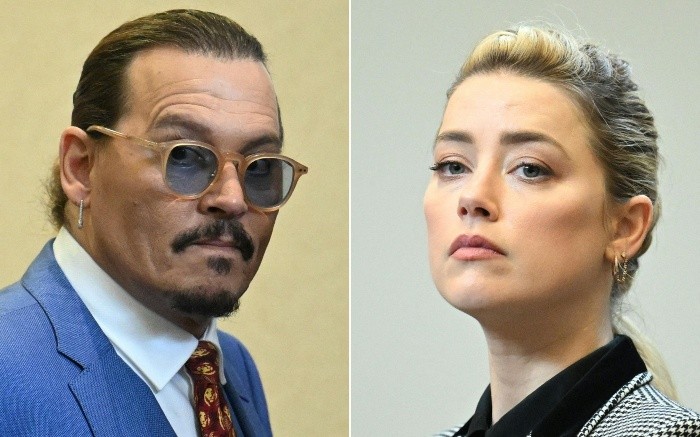 (COMBO) This combination of pictures created on June 1, 2022 shows US Actor Johnny Depp (L) attending the trial at the Fairfax County Circuit Courthouse in Fairfax, Virginia, on May 24, 2022 and US actress Amber Heard looking on in the courtroom at the Fairfax County Circuit Courthouse in Fairfax, Virginia, on May 24, 2022. US actress Amber Heard said she was disappointed 
