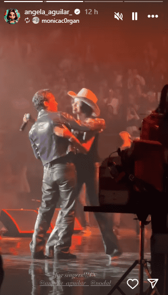 La cantante compartió en sus redes sociales el momento en que comparte escenario con Christian Nodal. INSTAGRAM/ angela_aguilar__/ 