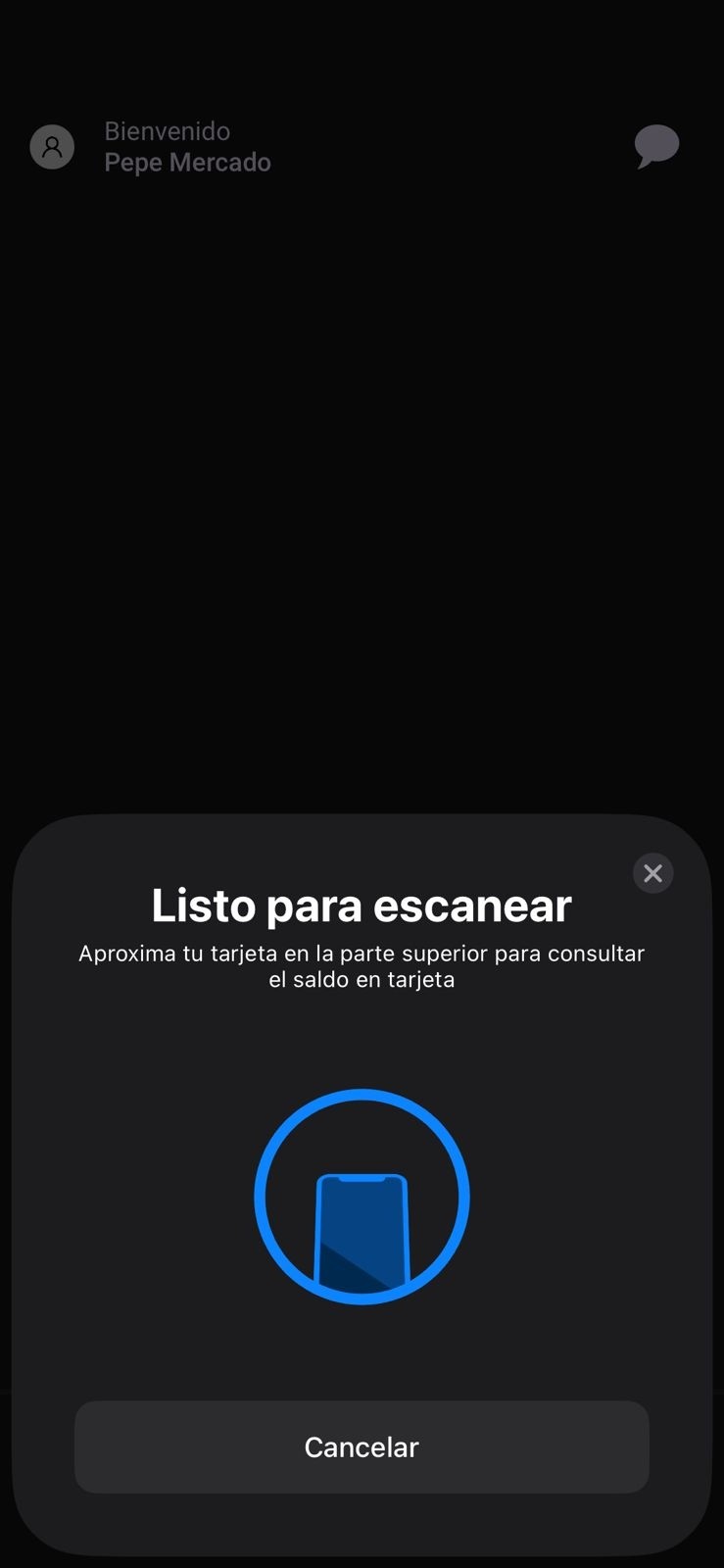Por medio de chip NFC, la aplicación escanea la tarjeta.&nbsp;