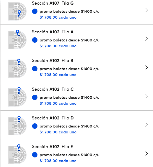   Precio y locaciones en la Arena VFG. ESPECIAL / Ticketmaster 