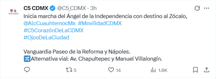 Vialidades afectadas este jueves en la Ciudad de México. X / @C5_CDMX