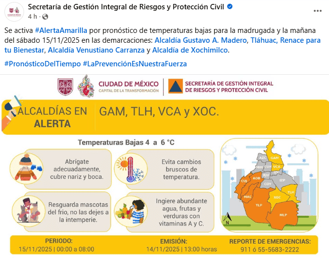 FACEBOOK / Secretaría de Gestión Integral de Riesgos y Protección Civil&nbsp;
