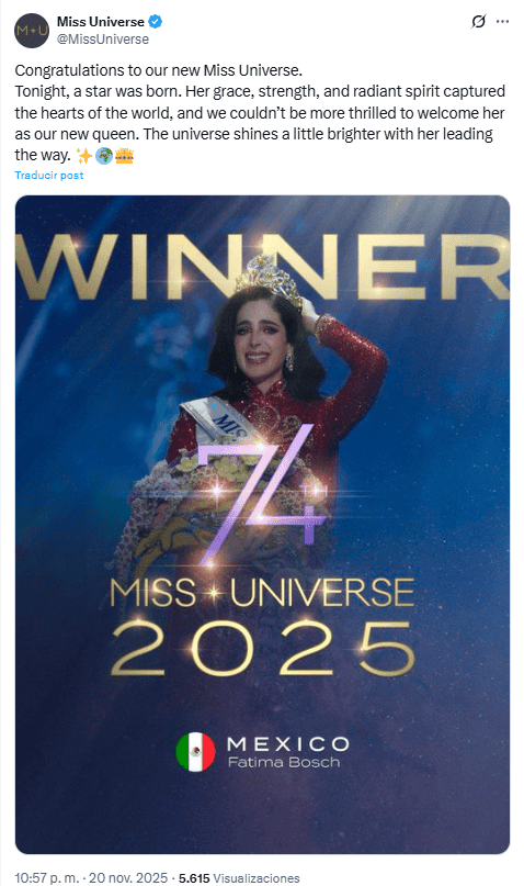 X / @MissUniverse&nbsp;