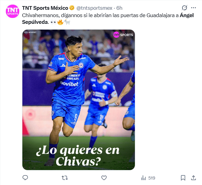  Medios reaccionan ante la posible integración del delantero en Chivas de Guadalajara. X / @tntsportsmex
