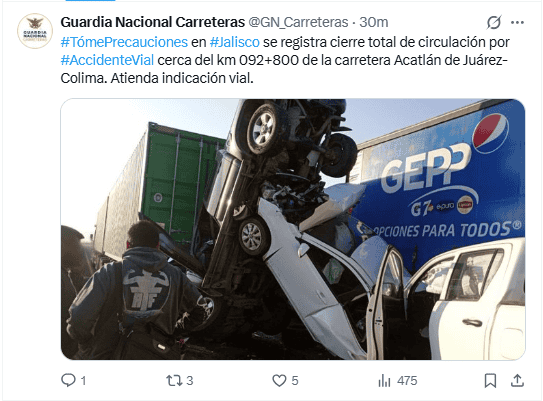  Publicación de la Guardia Nacional. X / @GN_Carreteras