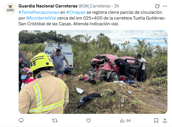 Publicación de la GN. X / @GN_Carreteras 
