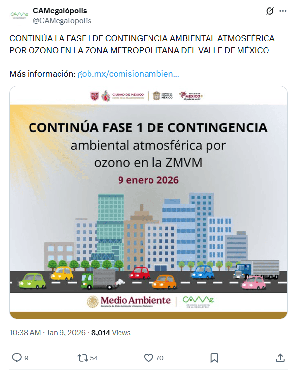 &nbsp;Publicación de la CAMe sobre la continuidad de la contingencia atmosférica Fase I. @CAMegalopolis