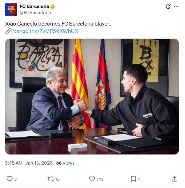 &nbsp;Anuncio del club deportivo en redes sociales. X / @FCBarcelona