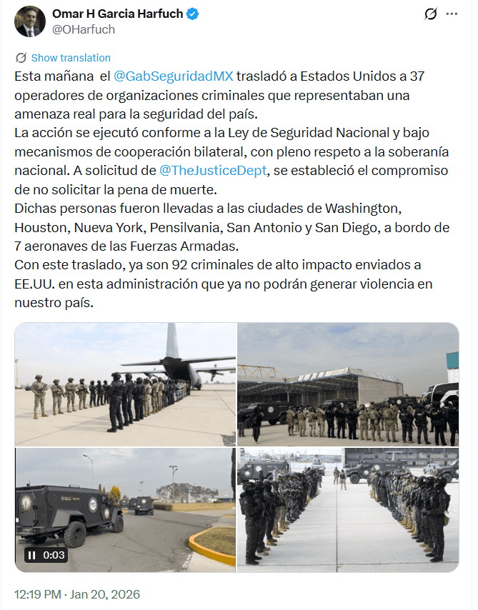 &nbsp;Comunicado del funcionario en redes sociales. X / @OHarfuch