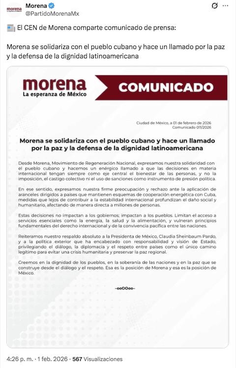 &nbsp;X / @PartidoMorenaMx