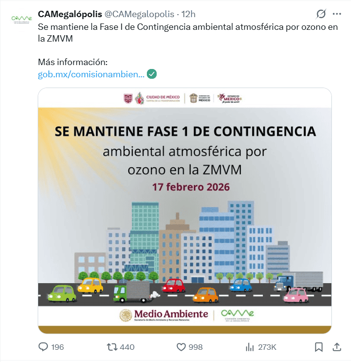 &nbsp;Notificación de las autoridades desde redes sociales. X / @CAMegalopolis