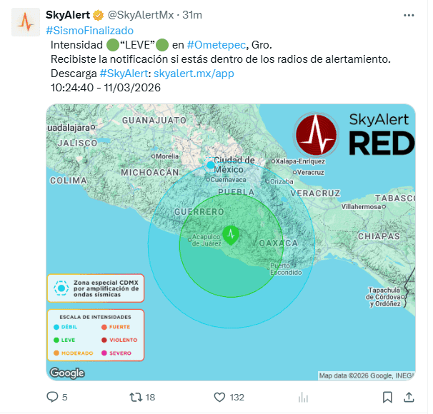 Sismo en Guerrero. X / @SkyAlertMX&nbsp;