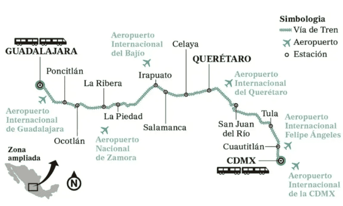 &nbsp;Trazo inicial del proyecto ferroviario de la Presidenta Claudia Sheinbaum. EL INFORMADOR / ARCHIVO