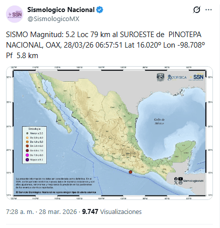 X / @SismologicoMX&nbsp;