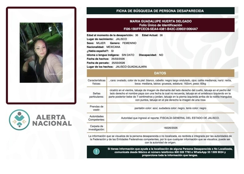  María Guadalupe Huerta Delgado desapareció el 25 de marzo&nbsp;