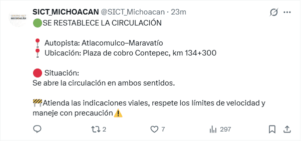 &nbsp;X / @SICT_Michoacan