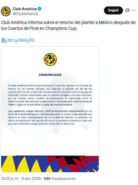 X / @ClubAmerica&nbsp;