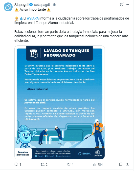 &nbsp;Anuncio del Siapa desde redes sociales. X / @siapagdl