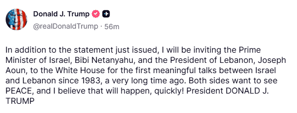 &nbsp;Trump invitará al presidente de Líbano y al primer ministro de Israel a Estados Unidos. ESPECIAL