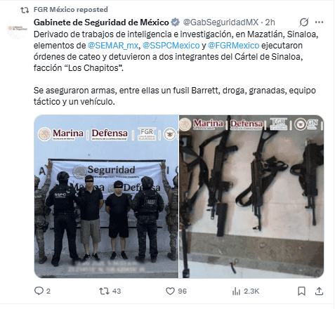 &nbsp;Anuncian la captura de dos integrantes de 