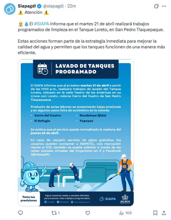 &nbsp;Anuncio del Siapa desde redes sociales. X / @siapagdl