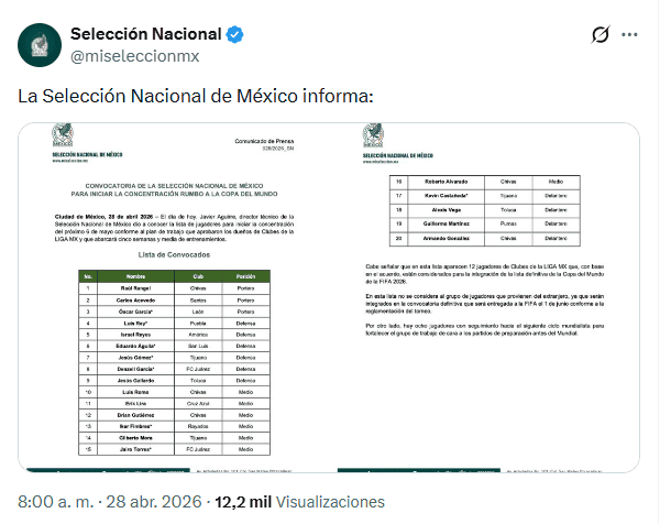 X / @miseleccionmx&nbsp;