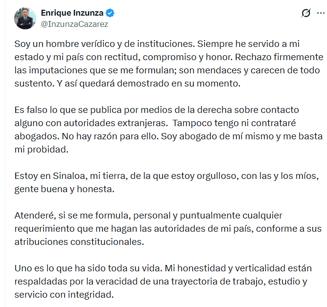 A través de un mensaje en sus redes sociales, el senador de Morena repelió los señalamientos en su contra. ESPECIAL&nbsp;