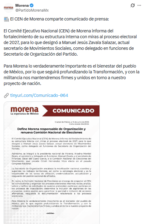 X/ @PartidoMorenaMx&nbsp;