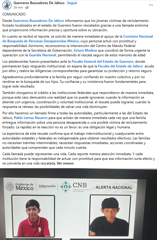 FACEBOOK / GUERREROS BUSCADORES DE JALISCO&nbsp;