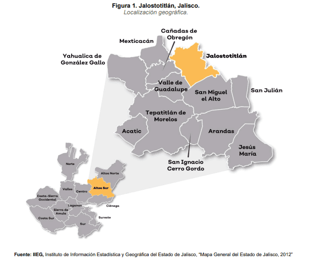 Localización del municipio de Jalostotitlán, donde se encuentra el poblado de Santa Ana de Guadalupe. ESPECIAL / Instituto de Información Estadística y Geográfica de Jalisco (IIEG)  