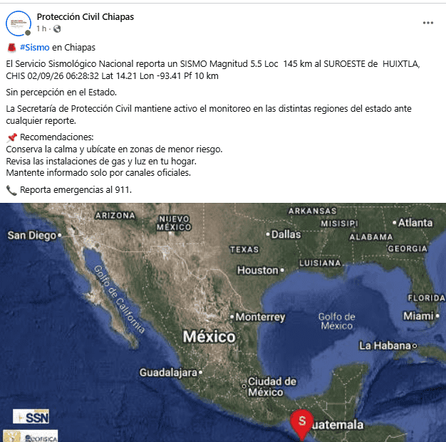 FACEBOOK / Protección Civil Chiapas&nbsp;