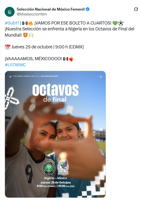 X / @Miseleccionfem&nbsp;